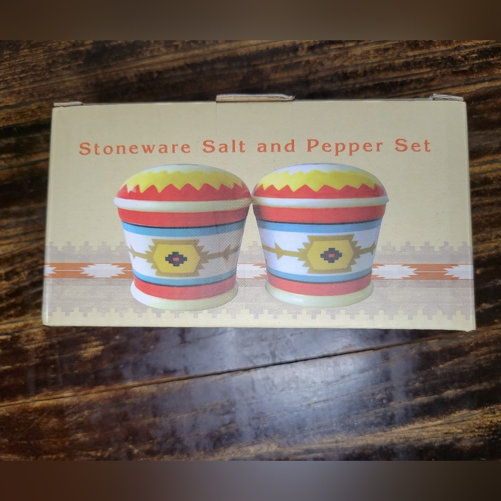 brand new in box stoneware salt and pepper shaker set